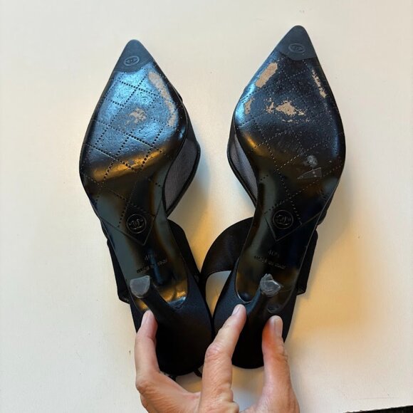 Chanel Iconic "CC" Black Mesh Sling Back Heel Luxury - Picture 11 of 15